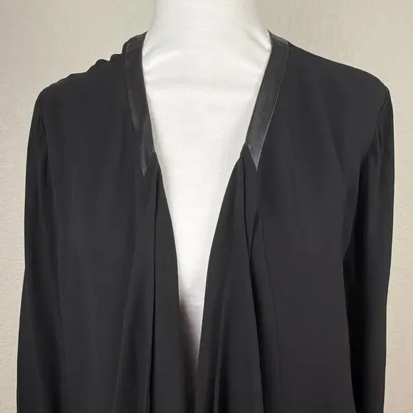 Eileen Fisher 100% Silk Crepe Leather Trim Jacket Black Button Sleeve Women’s XL - Picture 3 of 14